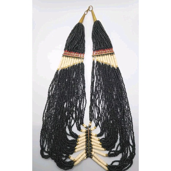 The Unbranded Brand Jewelry - Vintage Boho Tribal Ethnic Black Glass Seed Bead Waterfall Layered Bib Necklace
